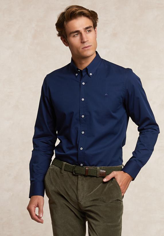 river woods Custom fit katoenen effen hemd blauw