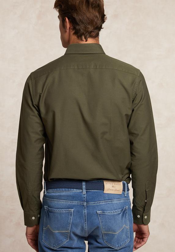 River Woods Custom Fit Katoenen Effen Hemd Kaki