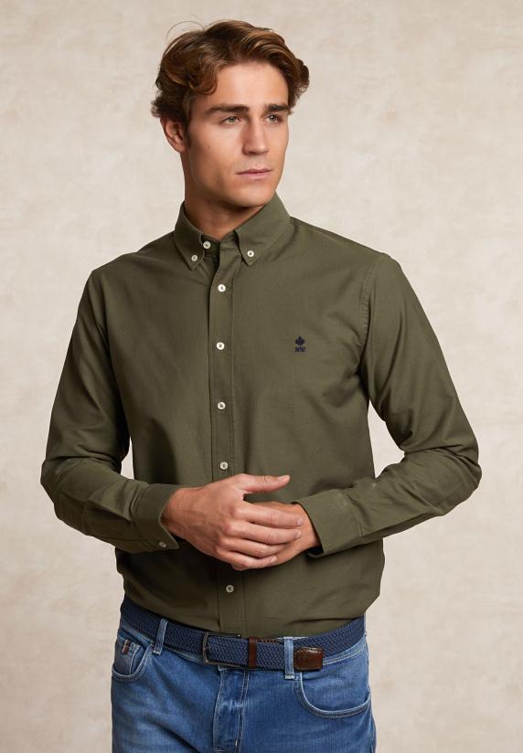 river woods Custom fit katoenen effen hemd kaki