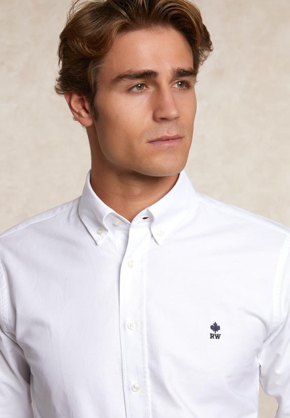 River Woods Custom Fit Katoenen Effen Hemd Wit