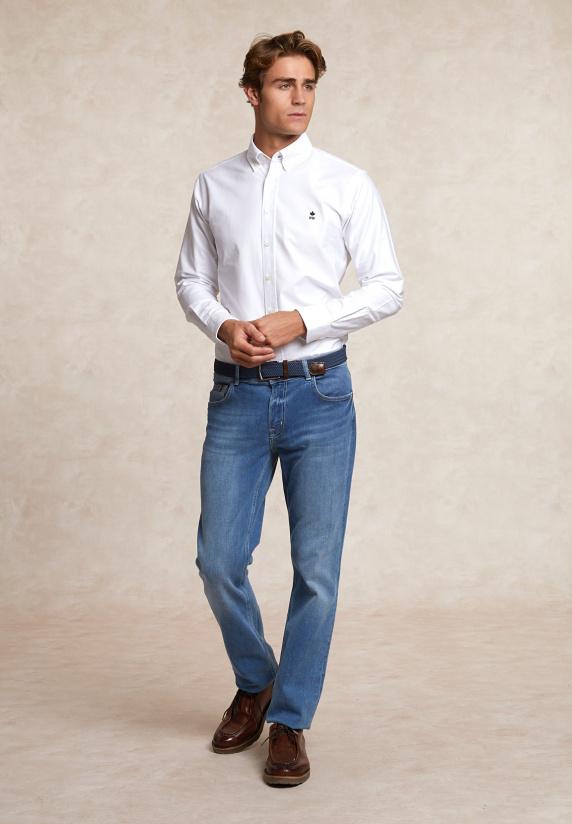 River Woods Custom Fit Katoenen Effen Hemd Wit