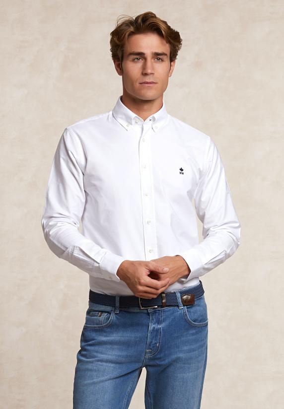 River Woods Custom Fit Katoenen Effen Hemd Wit