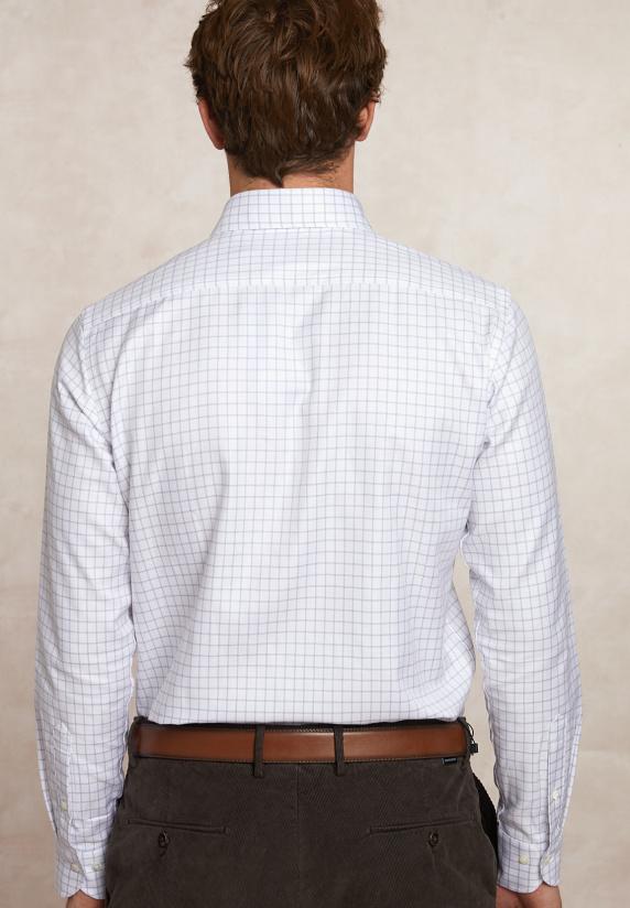 River Woods Custom Fit Katoenen Geruit Hemd Wit