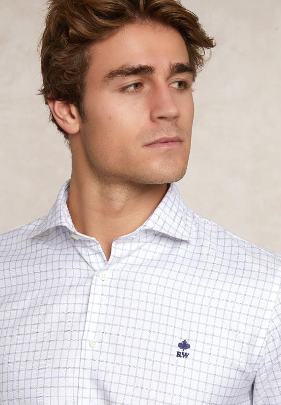 River Woods Custom Fit Katoenen Geruit Hemd Wit