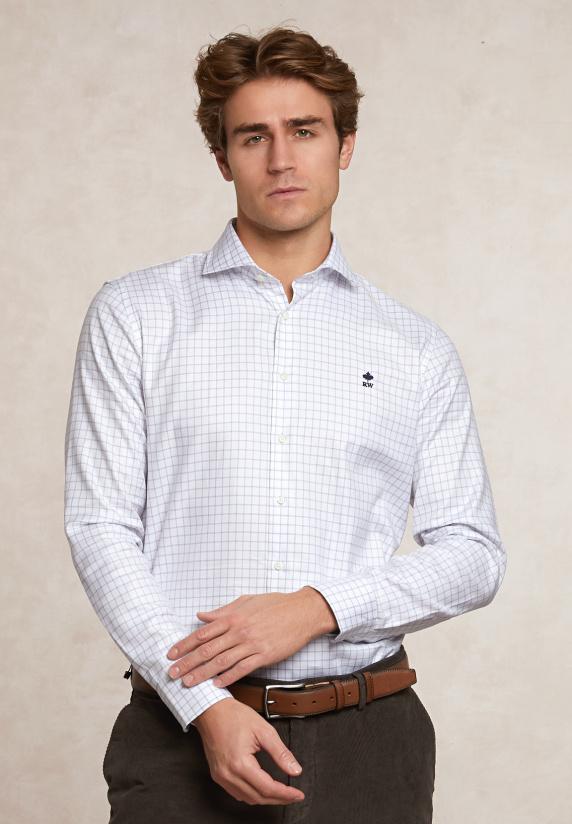 river woods Custom fit katoenen geruit hemd wit