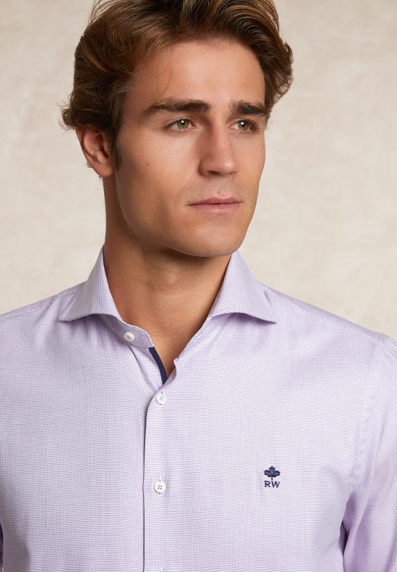 River Woods Custom Fit Katoenen Gestipt Hemd Rood