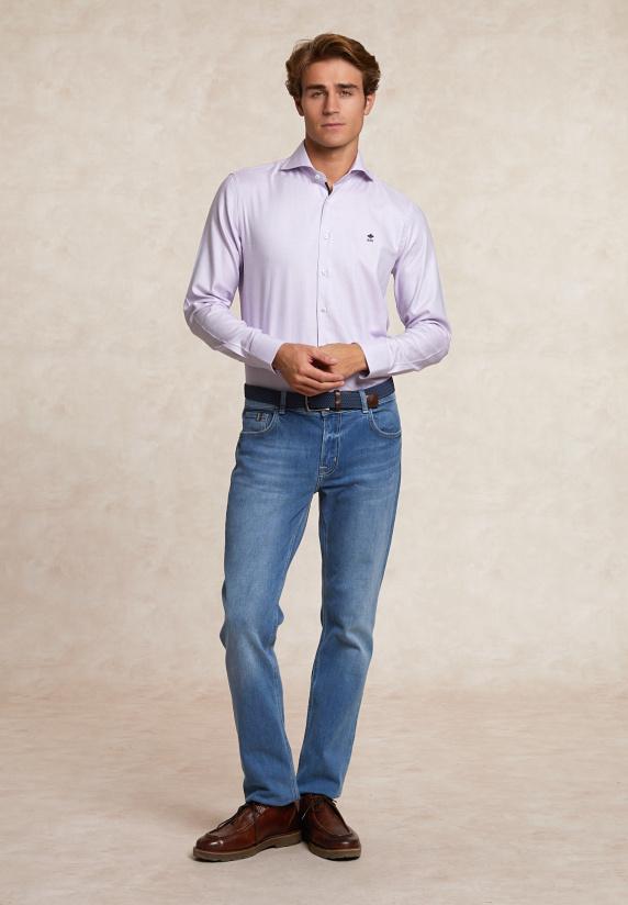 River Woods Custom Fit Katoenen Gestipt Hemd Rood