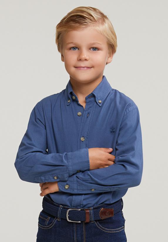 river woods Custom fit katoenen hemd engine blue