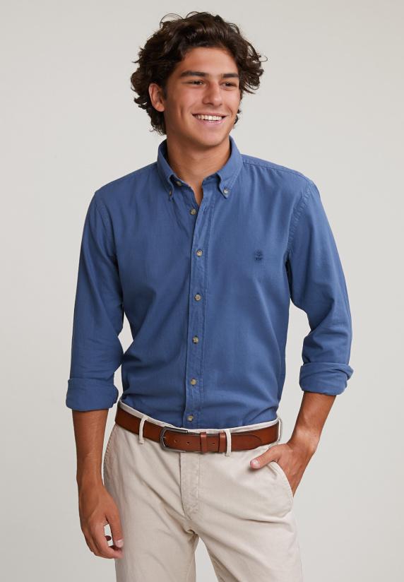 River Woods Custom Fit Katoenen Hemd Engine Blue