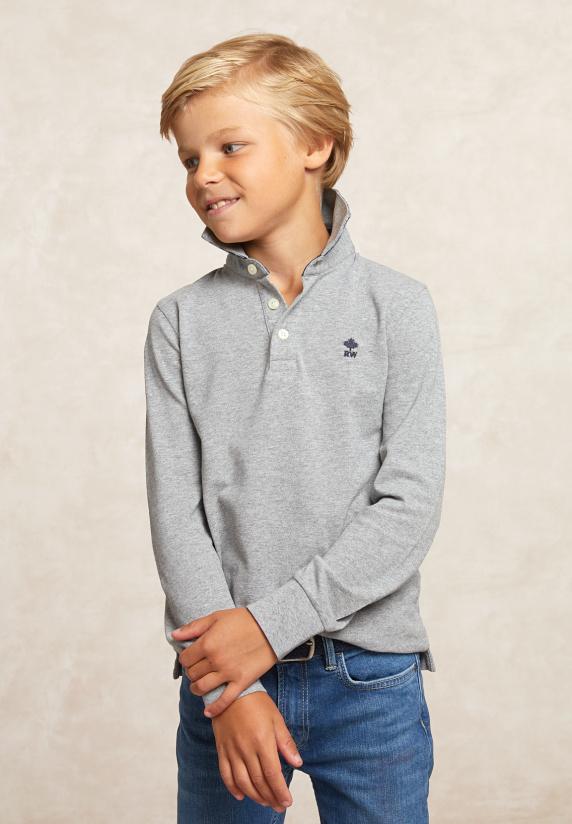 river woods Custom fit katoenen polo mid grey mix