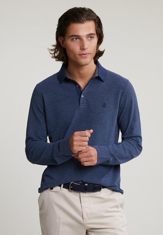 river woods Custom fit katoenen polo navy