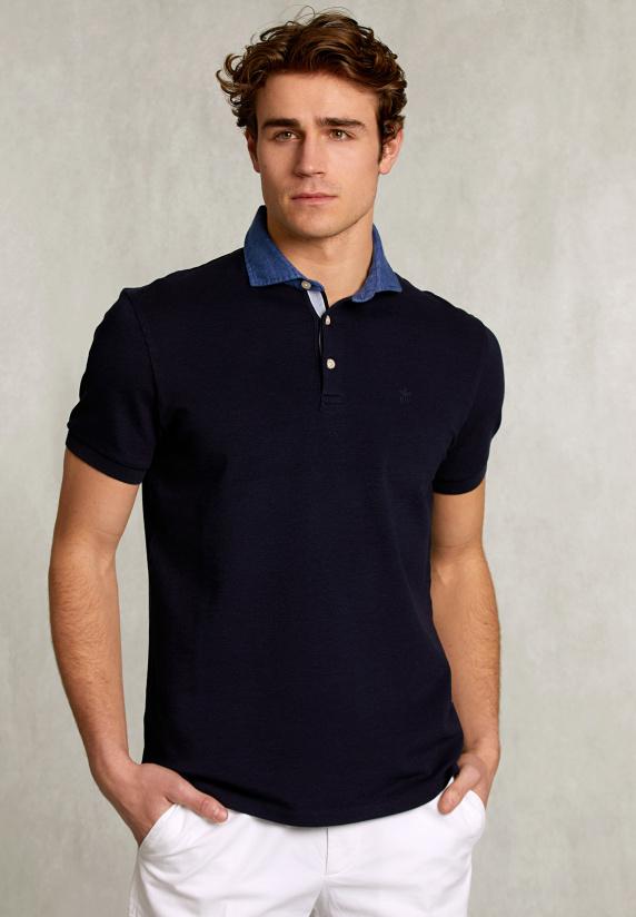 river woods Custom fit katoenen polo navy