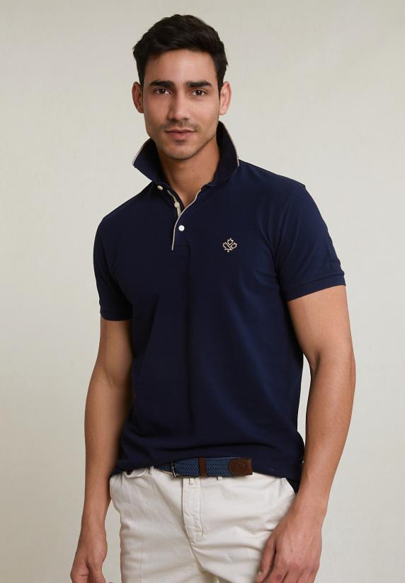 river woods Custom fit katoenen polo navy
