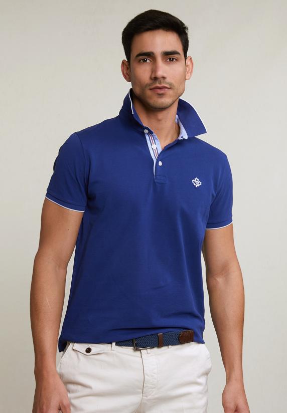 river woods Custom fit katoenen polo royal blue