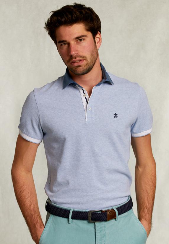River Woods Custom Fit Katoenen Polo Seawater Mix