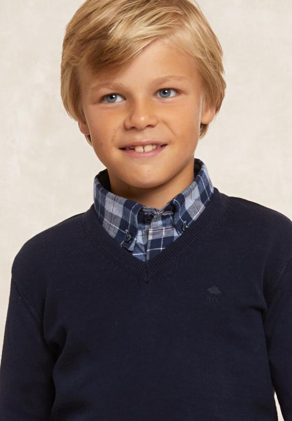 River Woods Custom Fit Katoenen V-hals Trui Navy