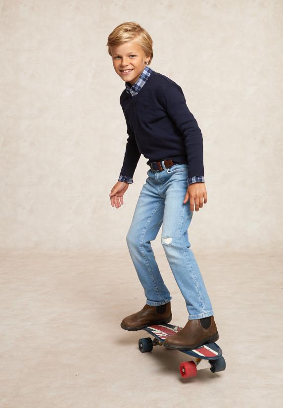 River Woods Custom Fit Katoenen V-hals Trui Navy