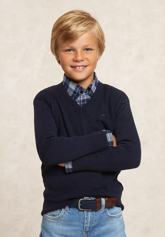 river woods Custom fit katoenen V-hals trui navy