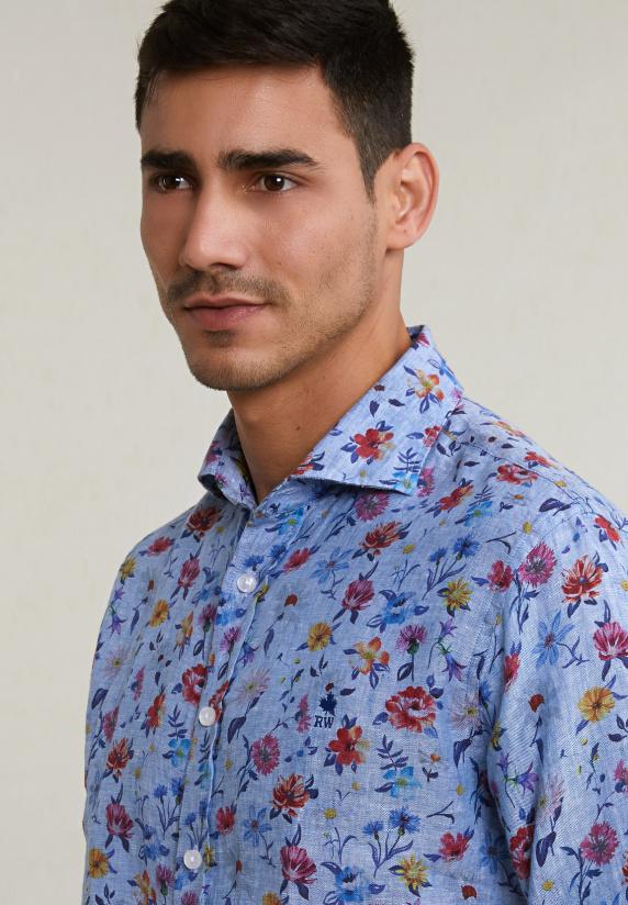 River Woods Custom Fit Linnen Gebloemd Hemd Multi