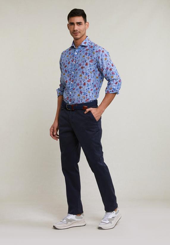 River Woods Custom Fit Linnen Gebloemd Hemd Multi