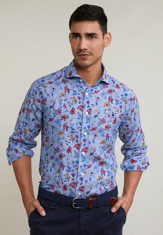 River Woods Custom Fit Linnen Gebloemd Hemd Multi