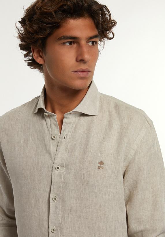 River Woods Custom Fit Linnen Hemd Beige