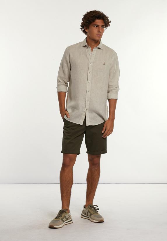 River Woods Custom Fit Linnen Hemd Beige