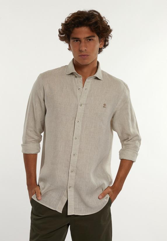 river woods Custom fit linnen hemd beige