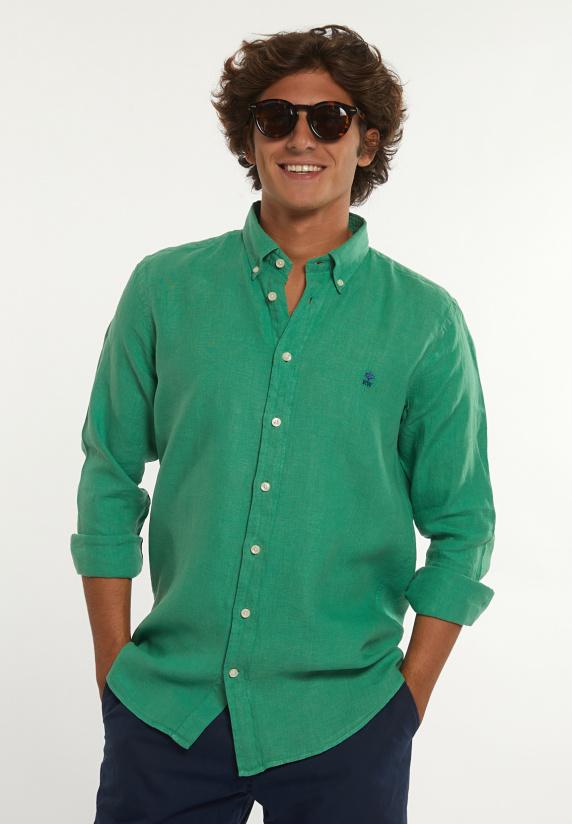 river woods Custom fit linnen hemd belize green