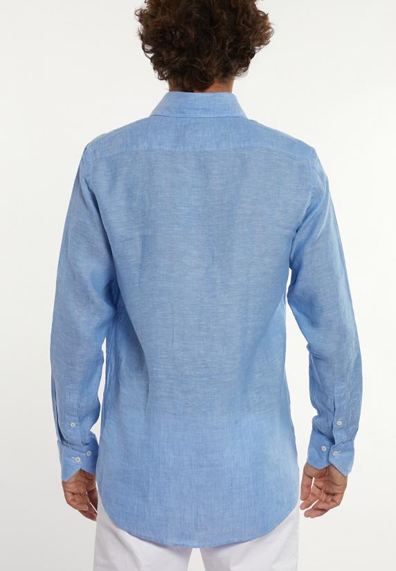 River Woods Custom Fit Linnen Hemd Blauw