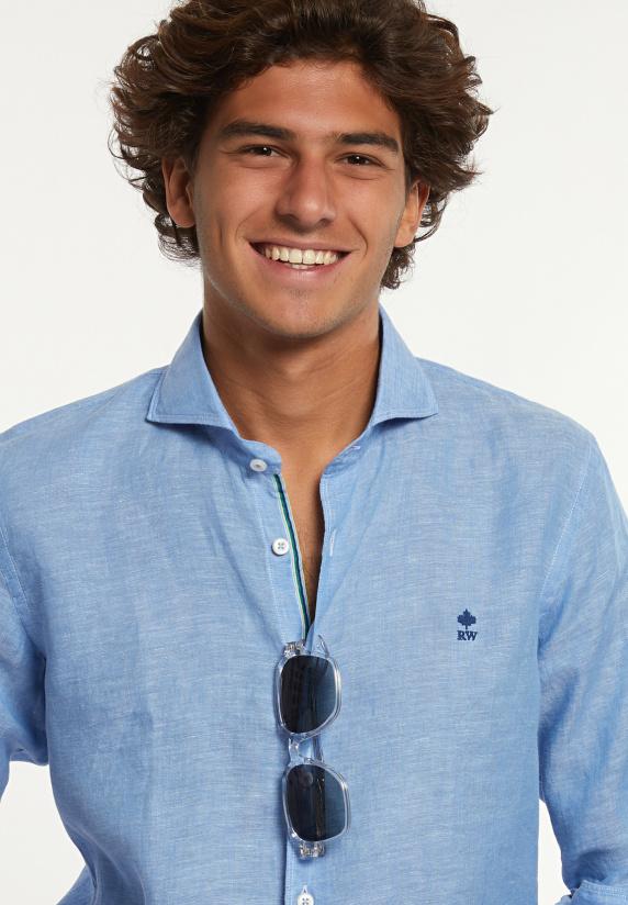 River Woods Custom Fit Linnen Hemd Blauw