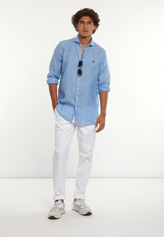 River Woods Custom Fit Linnen Hemd Blauw