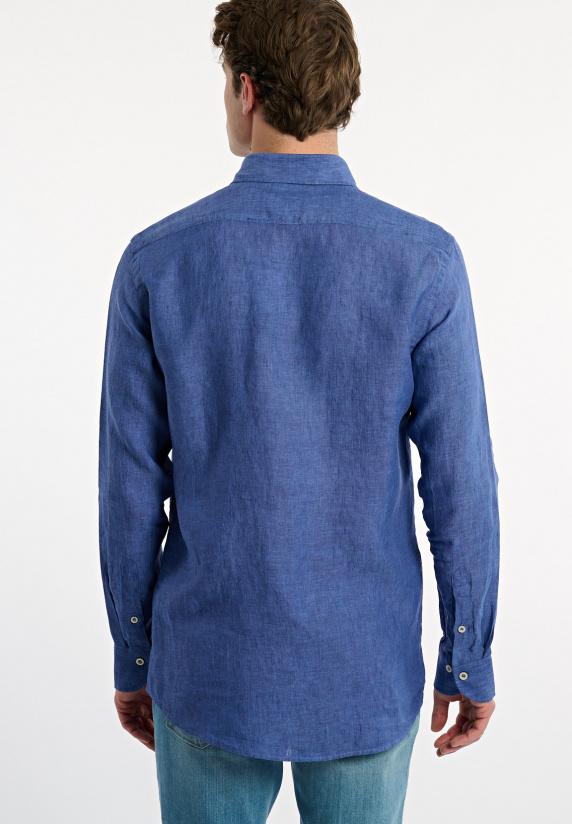 River Woods Custom Fit Linnen Hemd Blauw