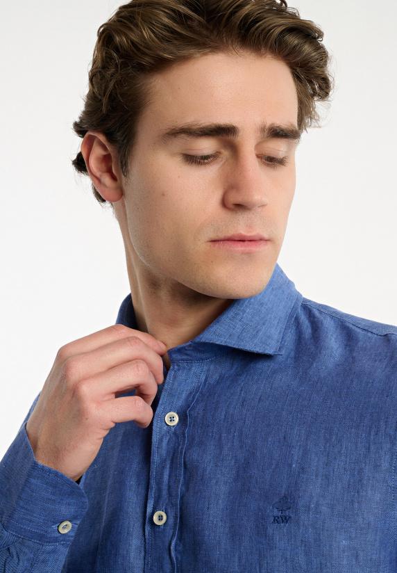 River Woods Custom Fit Linnen Hemd Blauw