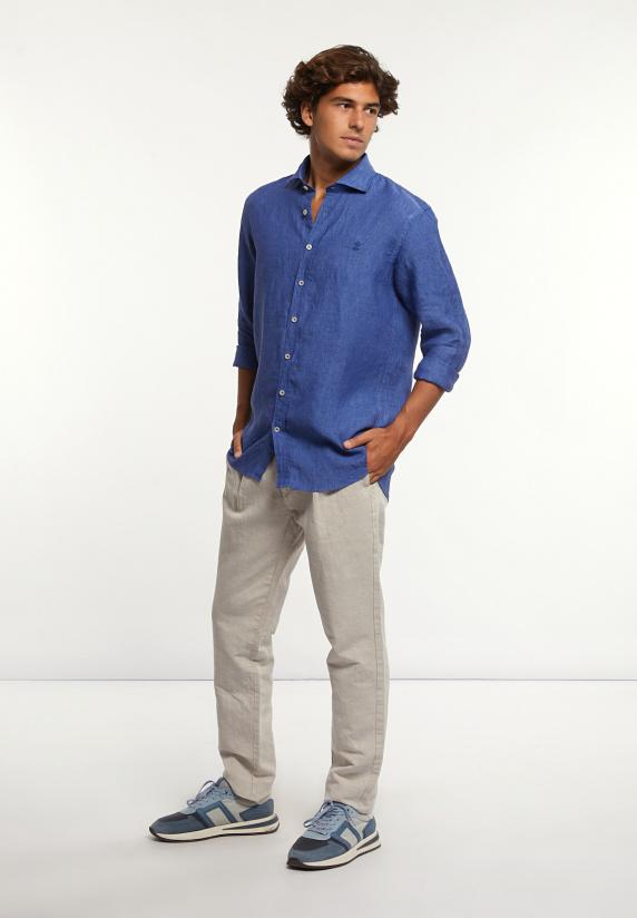 River Woods Custom Fit Linnen Hemd Blauw