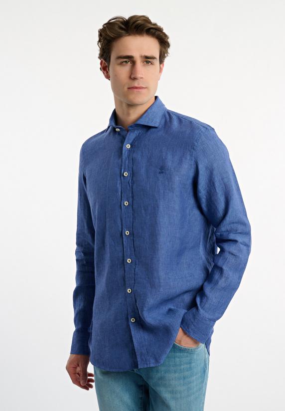 river woods Custom fit linnen hemd blauw