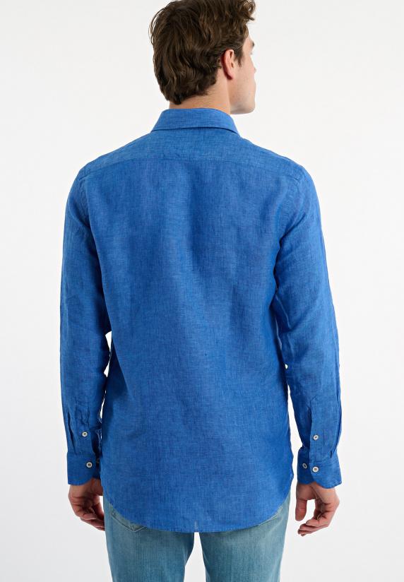 River Woods Custom Fit Linnen Hemd Blauw