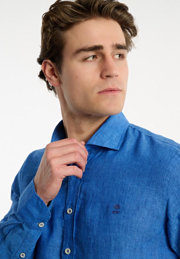 River Woods Custom Fit Linnen Hemd Blauw