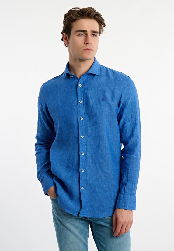 river woods Custom fit linnen hemd blauw