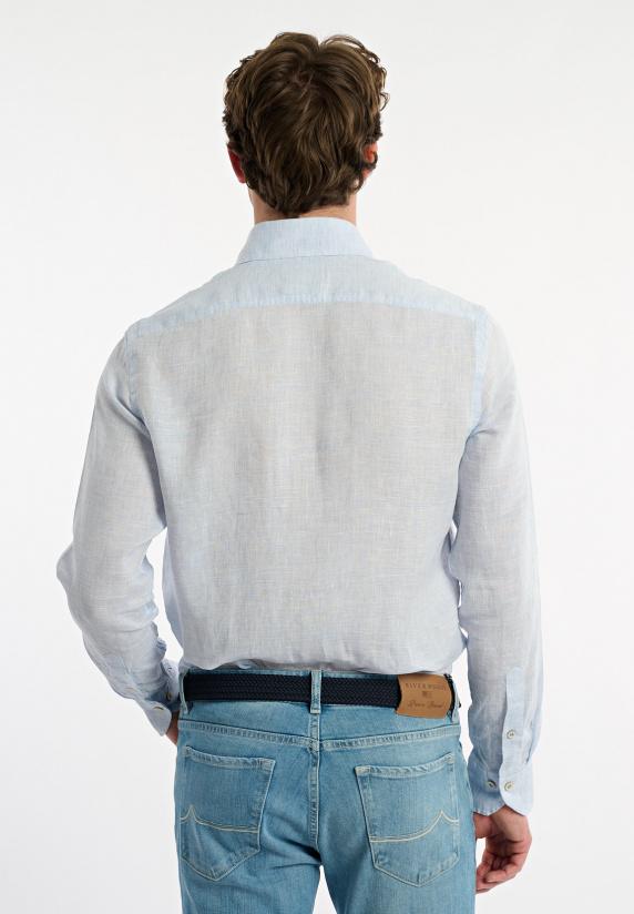 River Woods Custom Fit Linnen Hemd Blauw