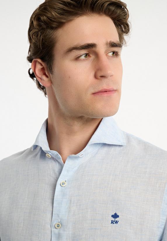 River Woods Custom Fit Linnen Hemd Blauw