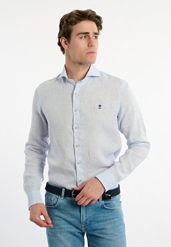 River Woods Custom Fit Linnen Hemd Blauw