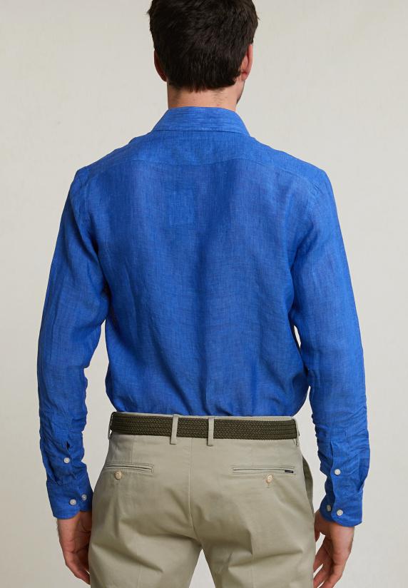 River Woods Custom Fit Linnen Hemd Blauw