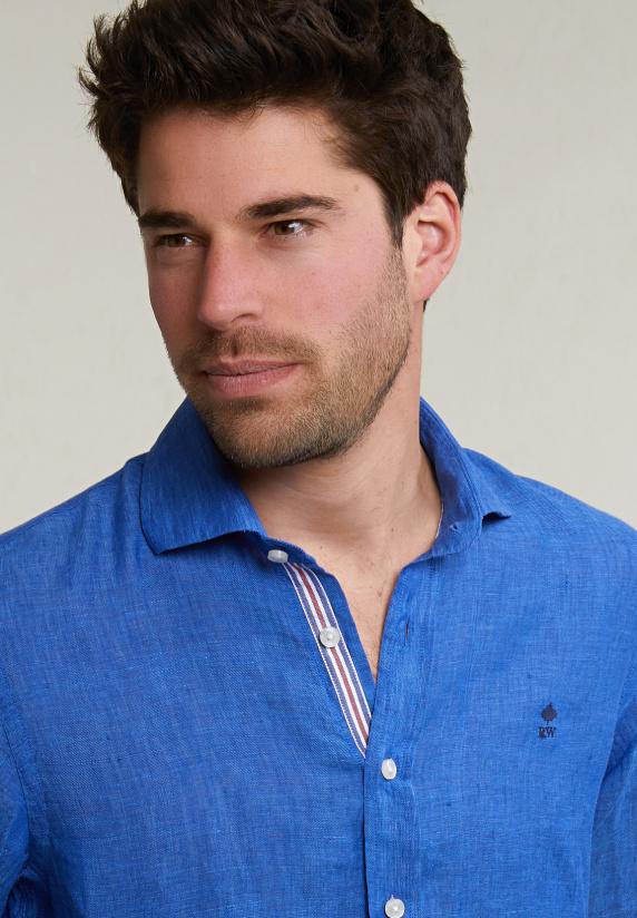 River Woods Custom Fit Linnen Hemd Blauw