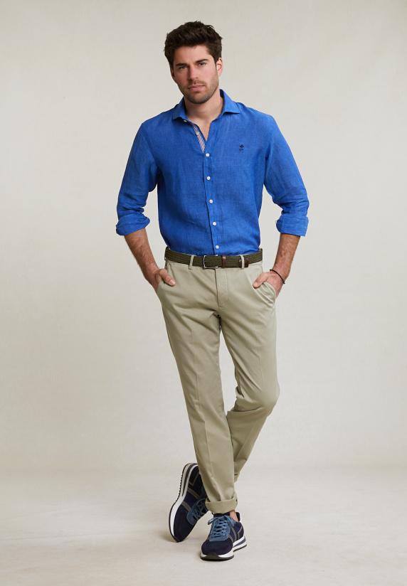 River Woods Custom Fit Linnen Hemd Blauw