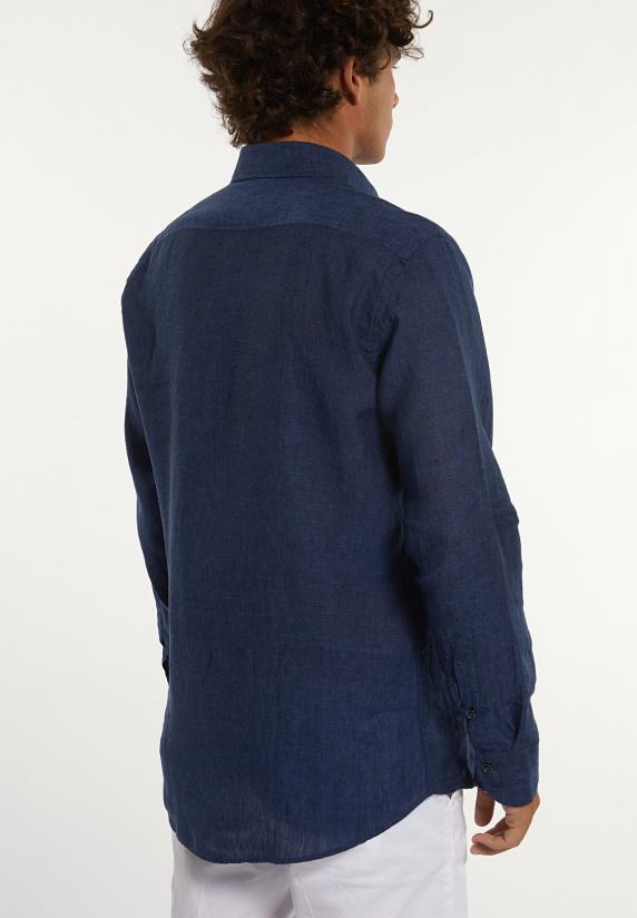 River Woods Custom Fit Linnen Hemd Blauw