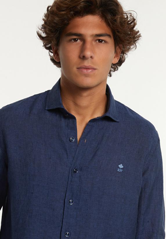 River Woods Custom Fit Linnen Hemd Blauw