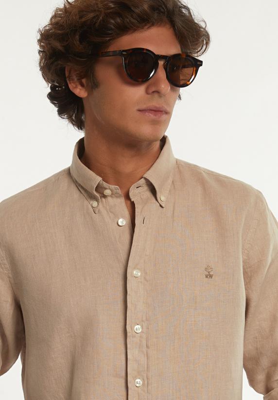 River Woods Custom Fit Linnen Hemd Cafe Au Lait