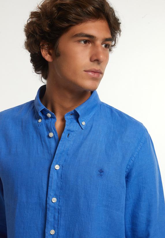 River Woods Custom Fit Linnen Hemd Evening Blue