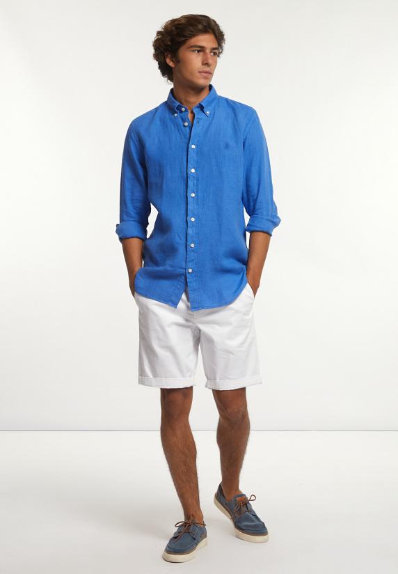 River Woods Custom Fit Linnen Hemd Evening Blue